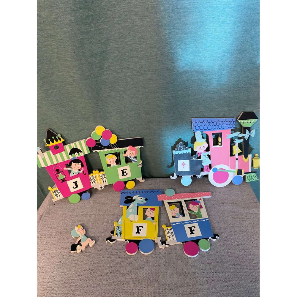Vintage 1960's Dolly Toy Co. Train wall decor vintage nursery 4 pc Pastel Colors
